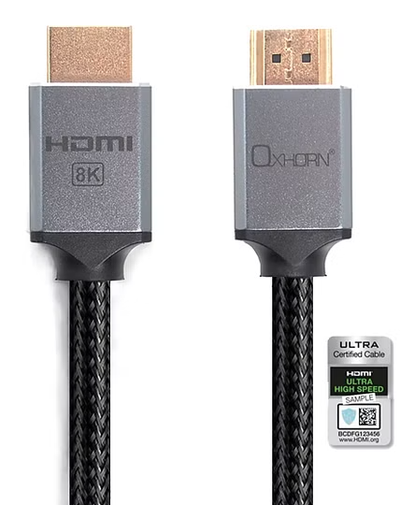 Oxhorn HDMI 2.1a Cable Ultra certified, 8K@60Hz, 3D, Ethernet Aluminum Header, Braided 5 M