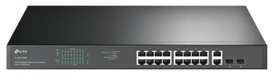 TP-Link 18-Port Gigabit Rackmount Switch with 16-Port PoE+, 16× Gigabit PoE+ Ports, 2× Gigabit Non-PoE Ports, 2× Combo Gigabit SFP Slots, 3-Year WTY