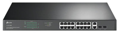 TP-Link 18-Port Gigabit Rackmount Switch with 16-Port PoE+, 16× Gigabit PoE+ Ports, 2× Gigabit Non-PoE Ports, 2× Combo Gigabit SFP Slots, 3-Year WTY