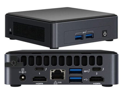Intel NUC i5-1145G7 vPro 4.2 GHz 2xDDR4 SODIMM M.2 SSD 4xDisplays Iris Xe 2xHDMI 2xDP via USB-C 2xThuderbolt WiFi6 4xUSB GbE LAN no AC Cord SYI | NUC11I5TNKVB