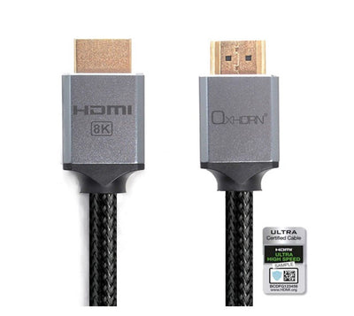 Oxhorn HDMI2.1a 8K@60Hz 3D Ultra Certified Ethernet Aluminum Header Cable 3m Male to Male | CBOX-CB-H8K-03