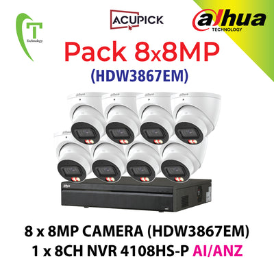 8 X 8MP Smart Dual Light Dahua System 8D: (DH-IPC-HDW38...