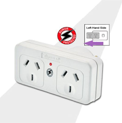 Sansai Surged Protected Double Adaptor Left Side Active Indicator 10A 240V AC